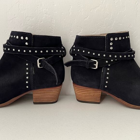 Boden Keira Ankle Boots Women's Size 41/9.5 Navy Blue Studded Suede Edgy Chic - Picture 9 of 16